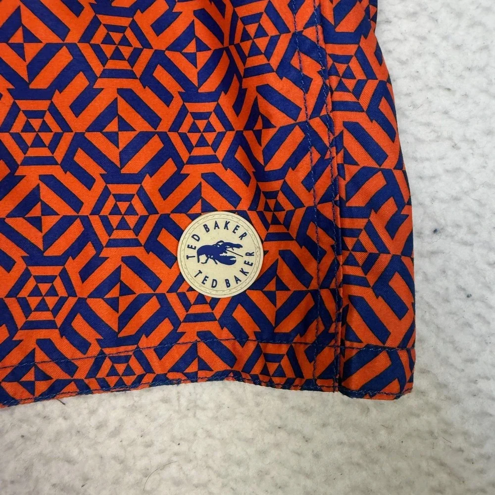 Ted Baker Swim Trunks Shorts Mens 2XL Orange Geometric Lobster Drawstring Lined - Picture 4 of 8